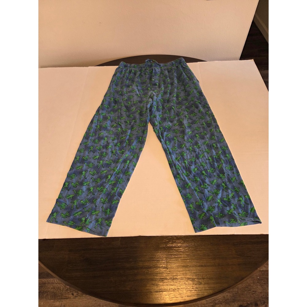 Addiction Mens Pajama Pants Blue Green Frog Print Cotton Lounge Sleepwear Medium